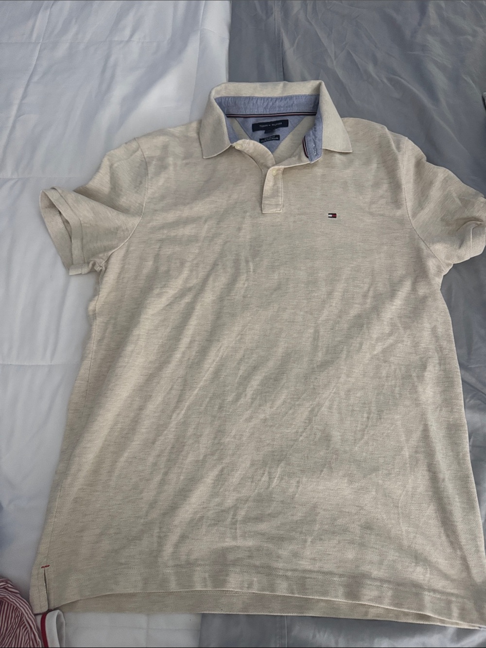 Tommy Hilfiger Men's Light Cream Polo with Contrast Collar